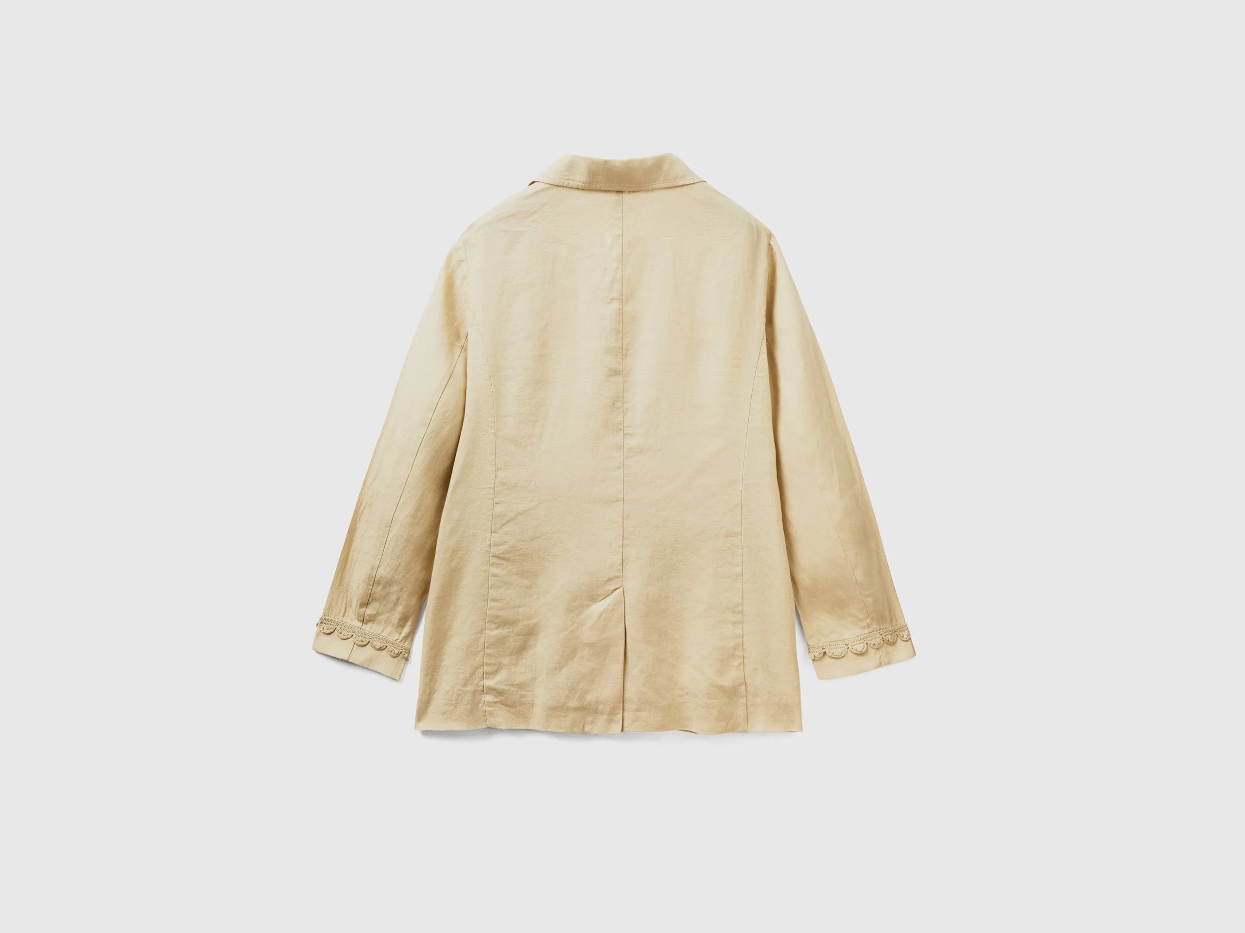 Comfortable Fit Lapel Neck Unlined Pure Linen Beige Jacket