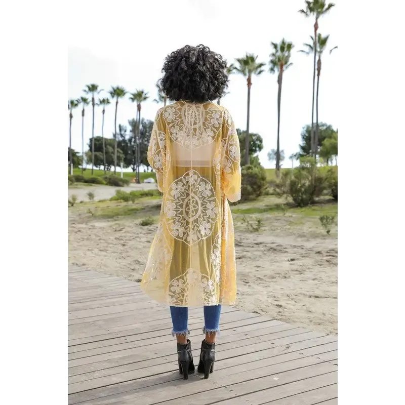 Contrast Mesh Cotton Lace Kimono