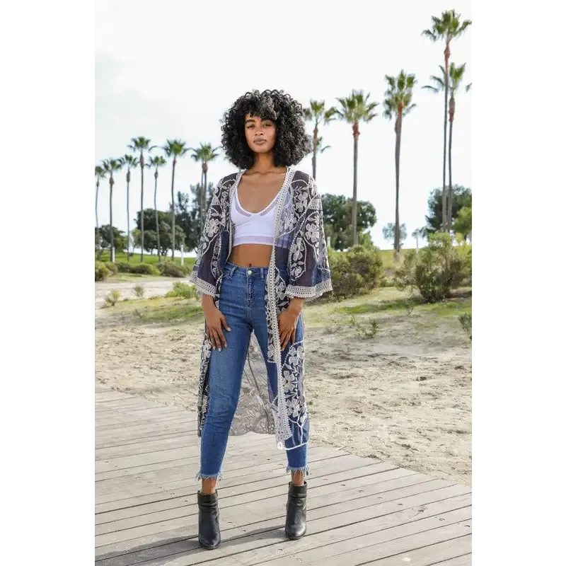 Contrast Mesh Cotton Lace Kimono