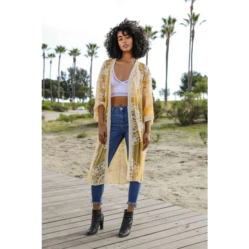 Contrast Mesh Cotton Lace Kimono