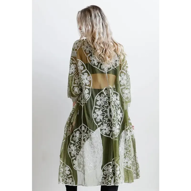 Contrast Mesh Cotton Lace Kimono