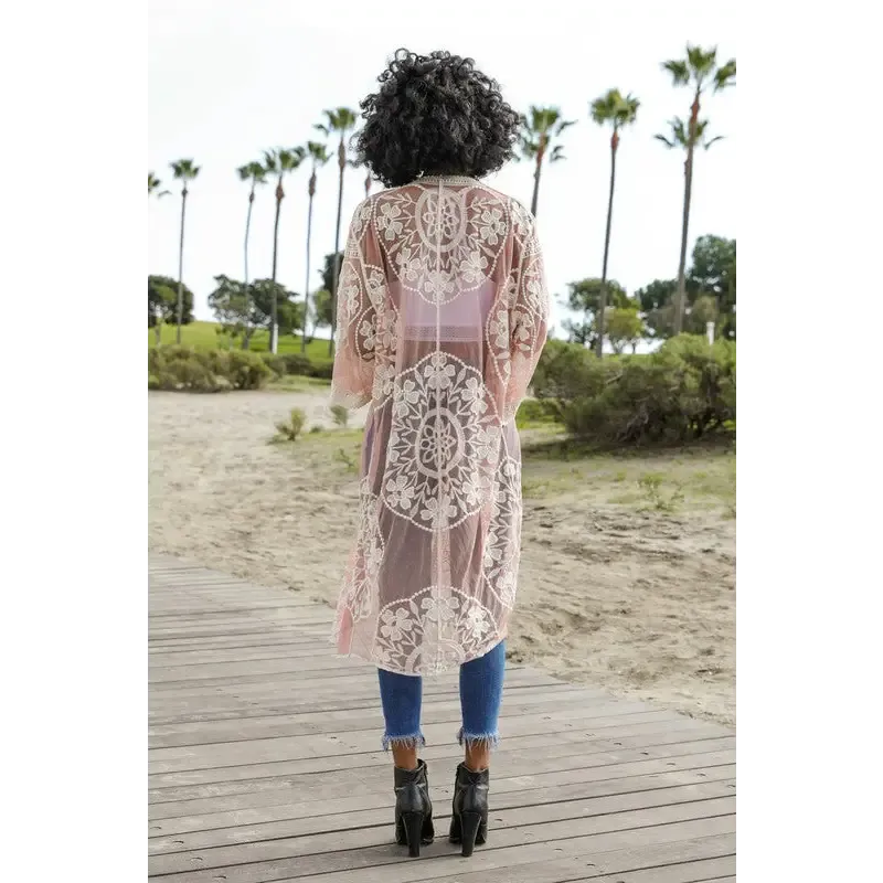 Contrast Mesh Cotton Lace Kimono