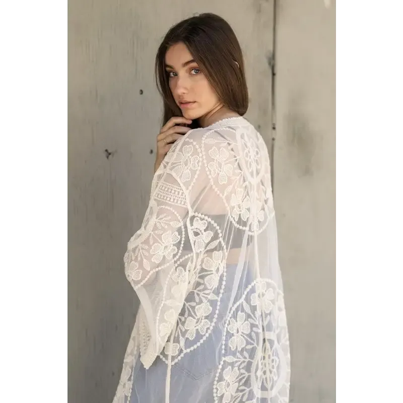 Contrast Mesh Cotton Lace Kimono