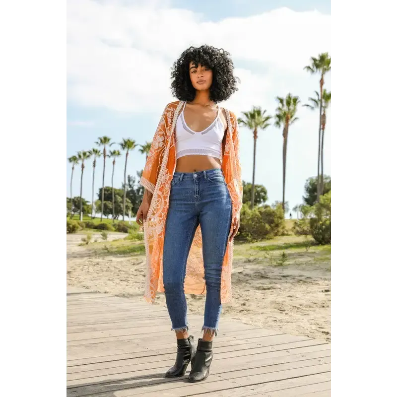 Contrast Mesh Cotton Lace Kimono