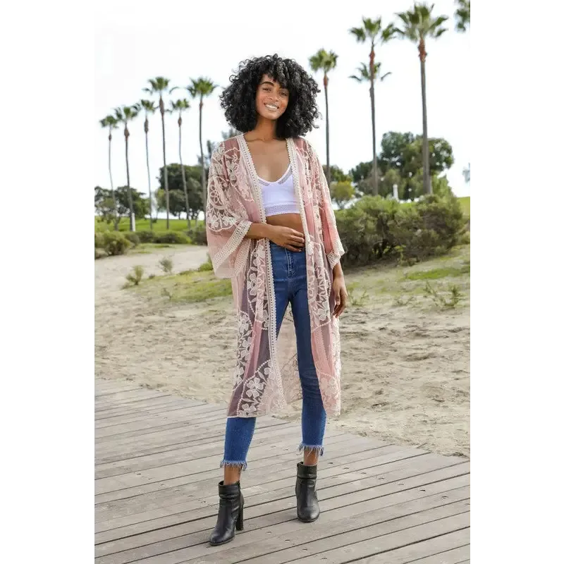 Contrast Mesh Cotton Lace Kimono