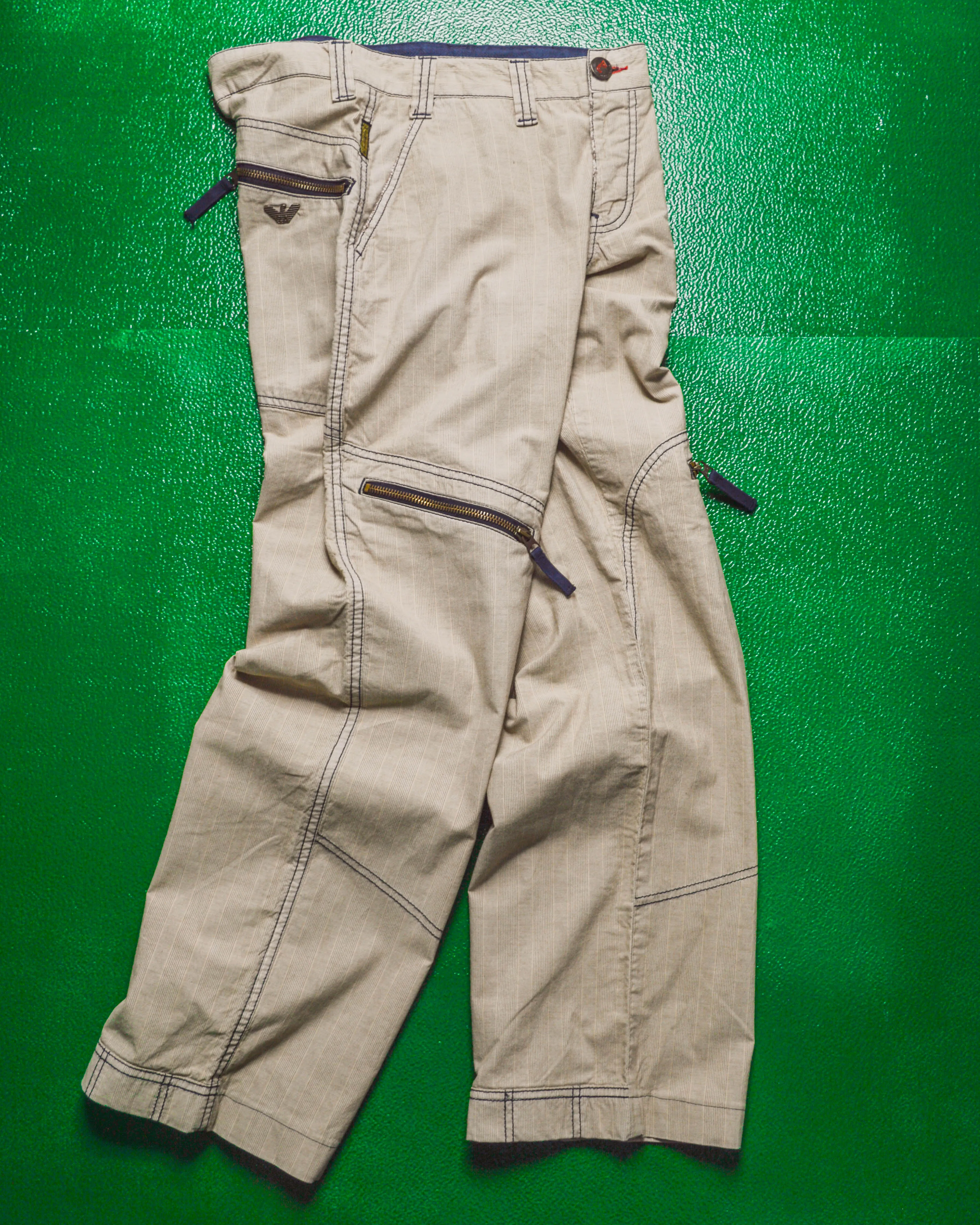Contrast Stitch Tonal Beige Striped Cargo Pants (29)
