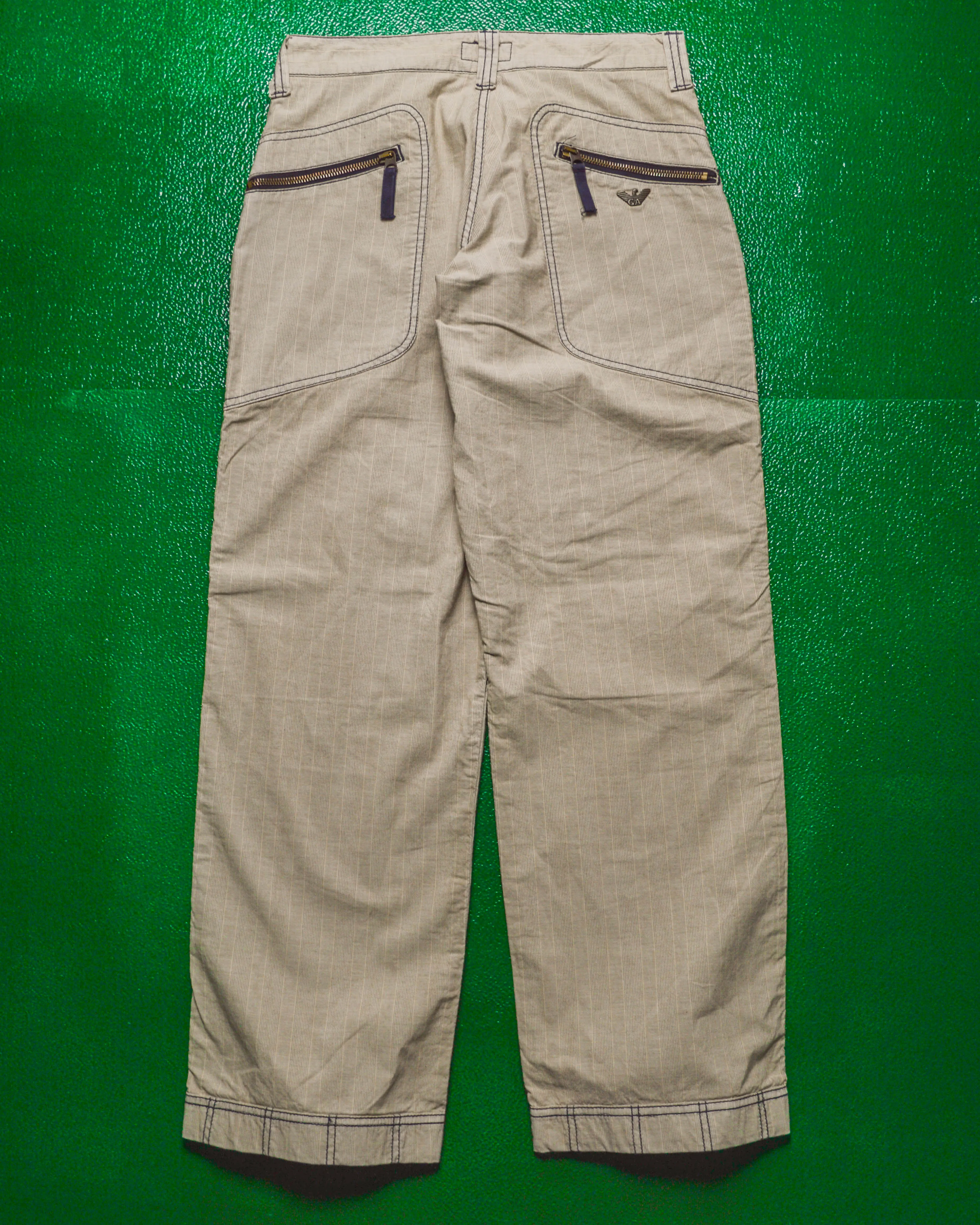Contrast Stitch Tonal Beige Striped Cargo Pants (29)
