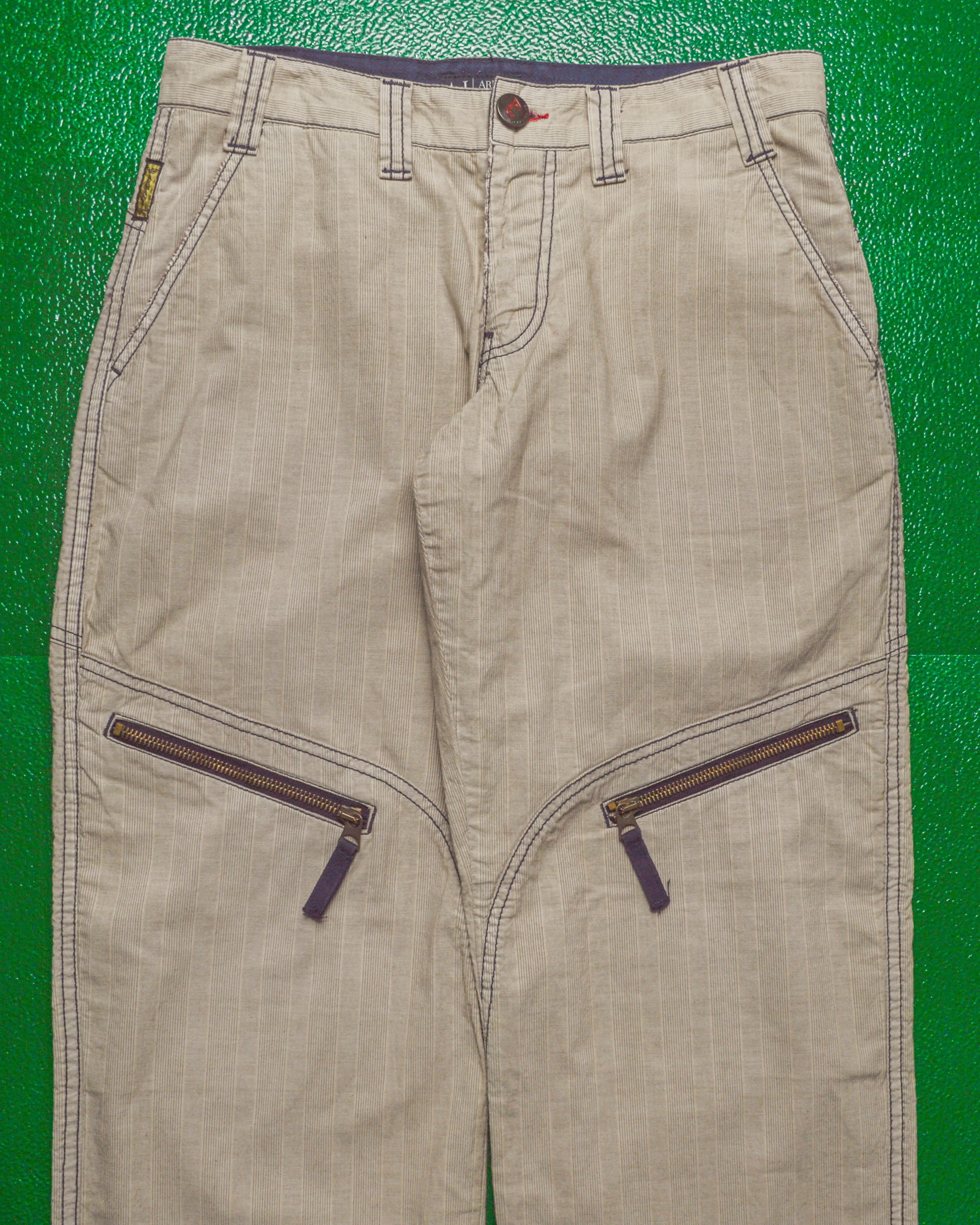 Contrast Stitch Tonal Beige Striped Cargo Pants (29)