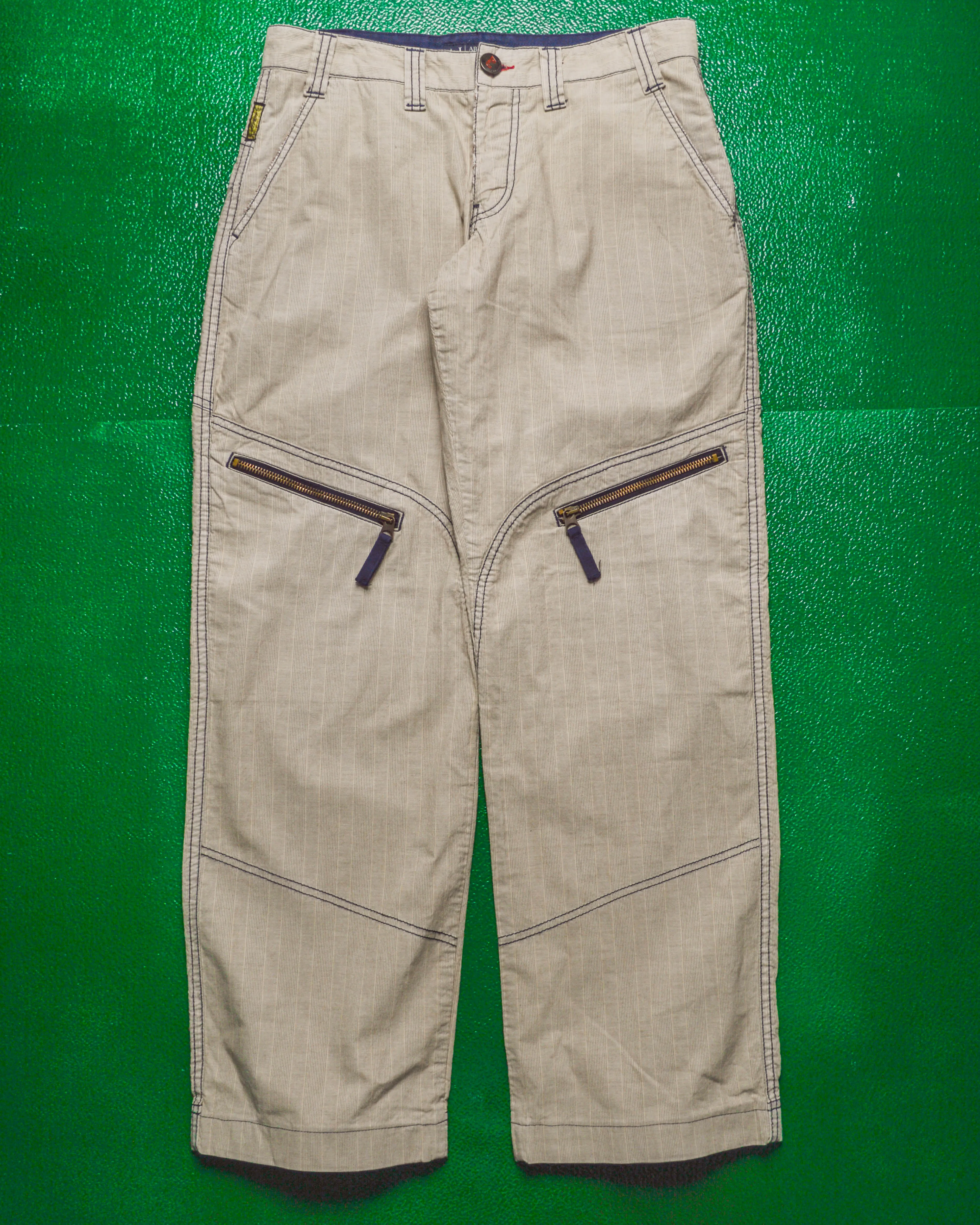 Contrast Stitch Tonal Beige Striped Cargo Pants (29)