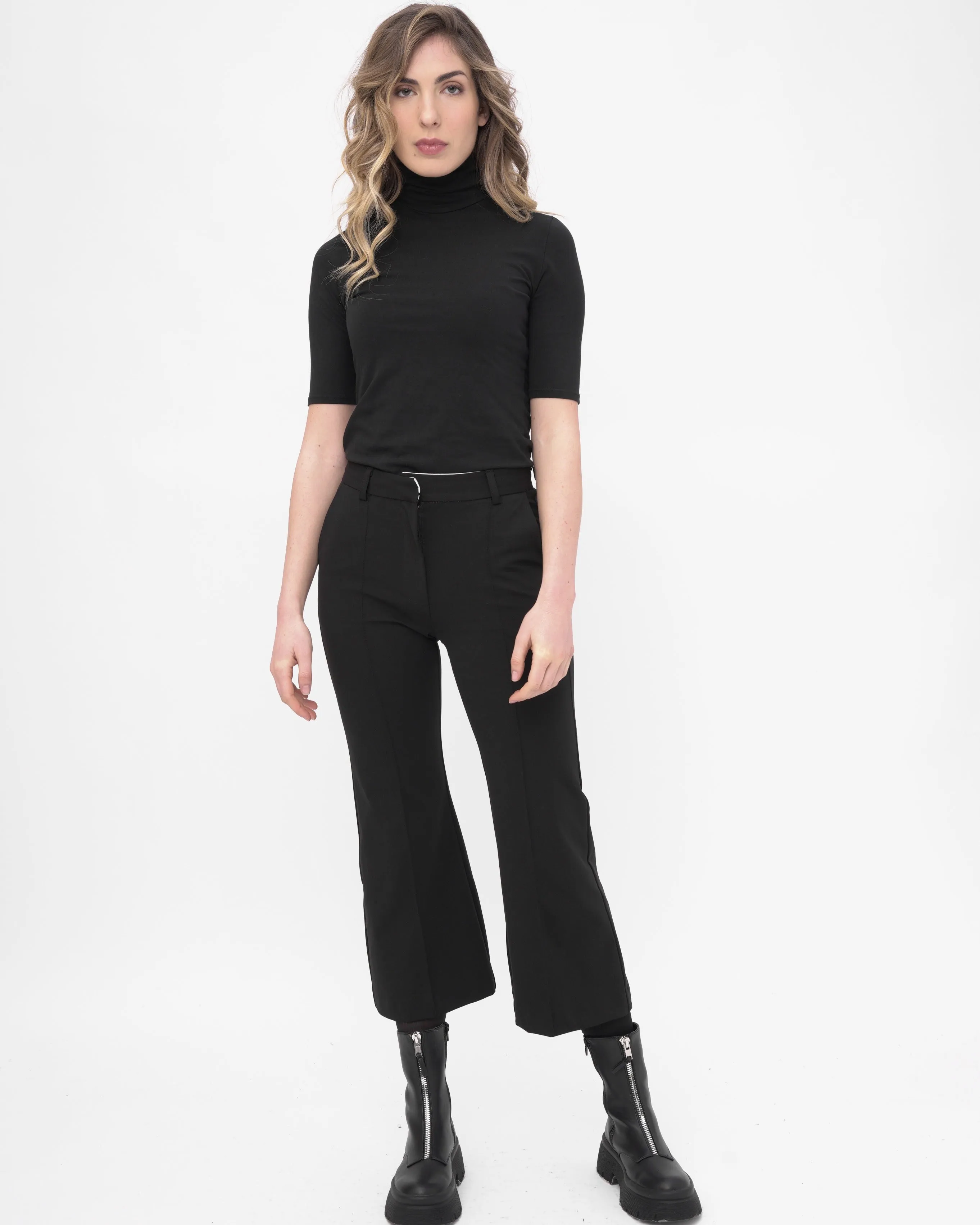Cowl-Turtleneck Short Sleeve T-Shirt