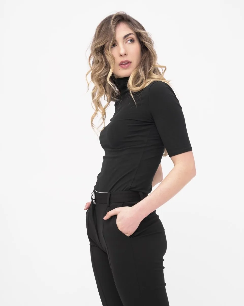 Cowl-Turtleneck Short Sleeve T-Shirt
