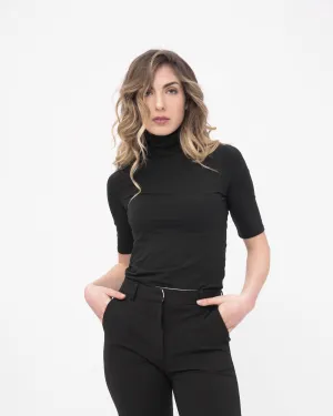 Cowl-Turtleneck Short Sleeve T-Shirt