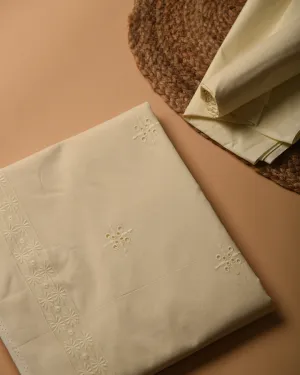 Cream Pure Cotton Shiffly Embroidered Unstitched Co-ord Set With Cotton Bottom Fabric