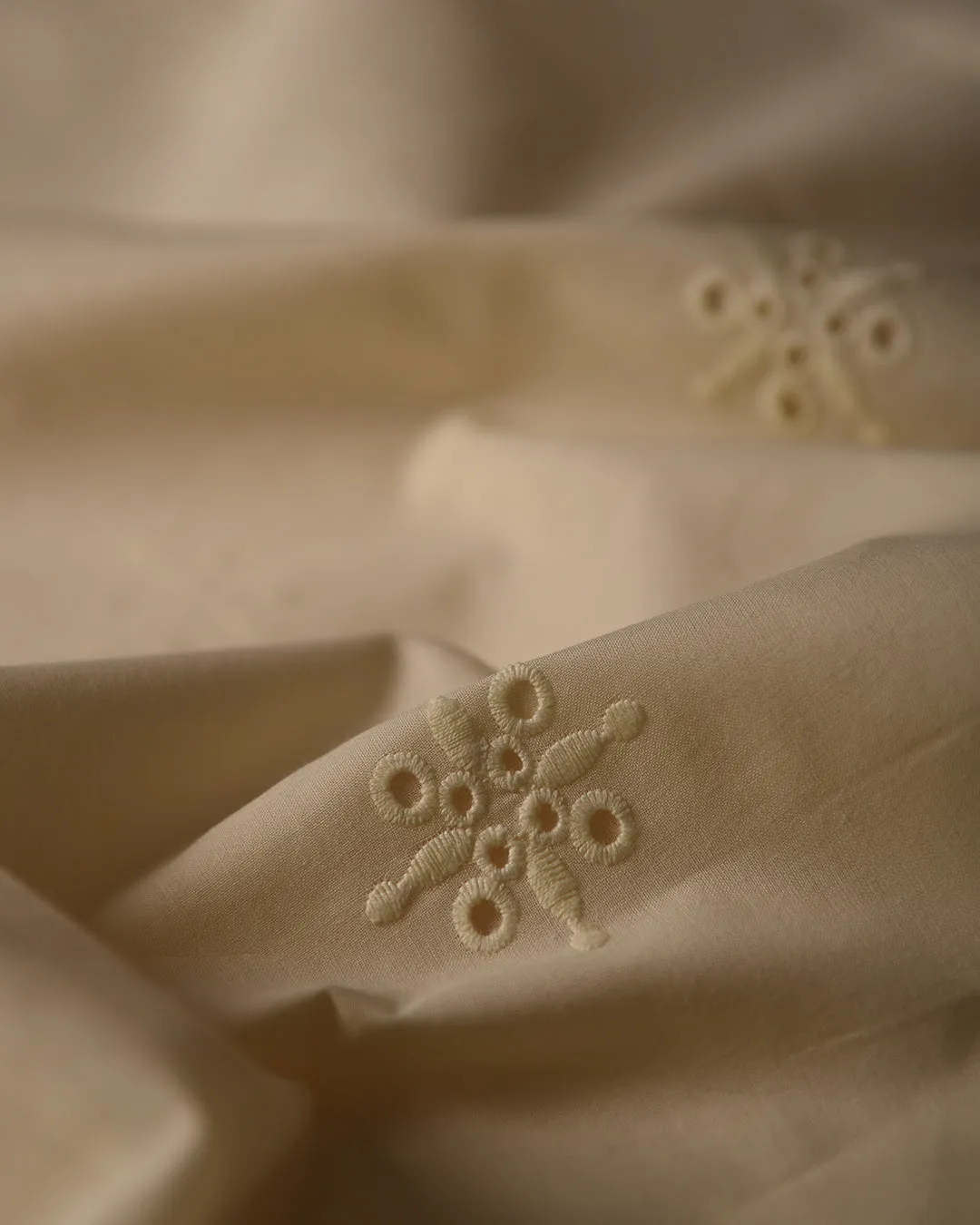Cream Pure Cotton Shiffly Embroidered Unstitched Co-ord Set With Cotton Bottom Fabric