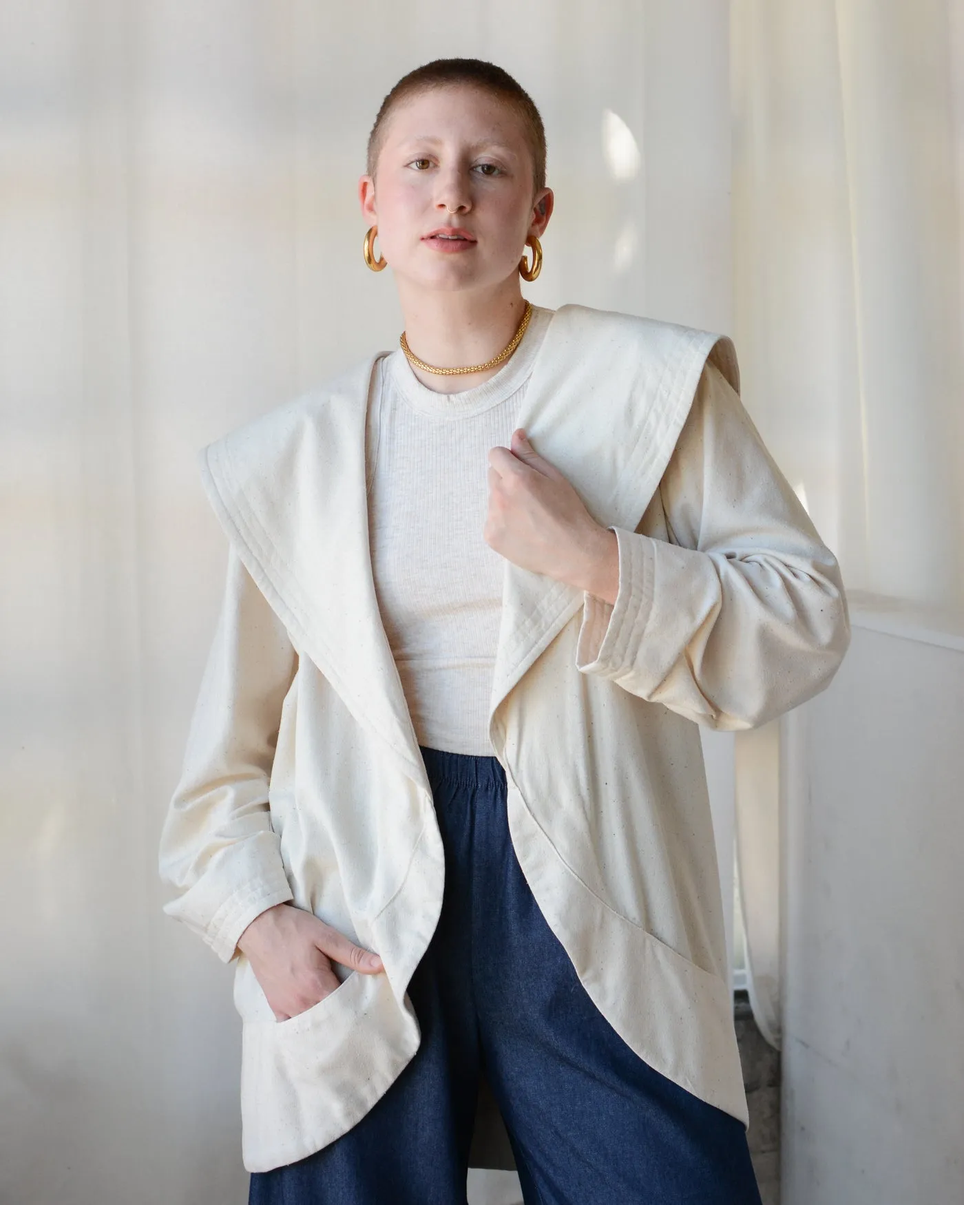 Curvy Oversized Collar Raw Silk Jacket