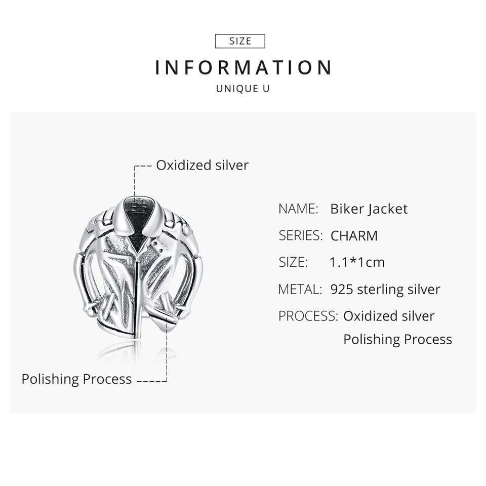 Cycolinks 925 Sterling Silver Biker Jacket Charm
