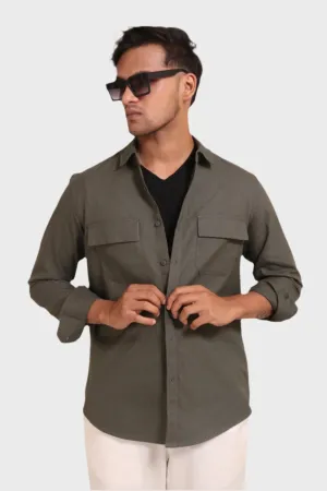 DARK GREEN TEXTURED REGULAT FIT SHIRT/ OVERSHIRT