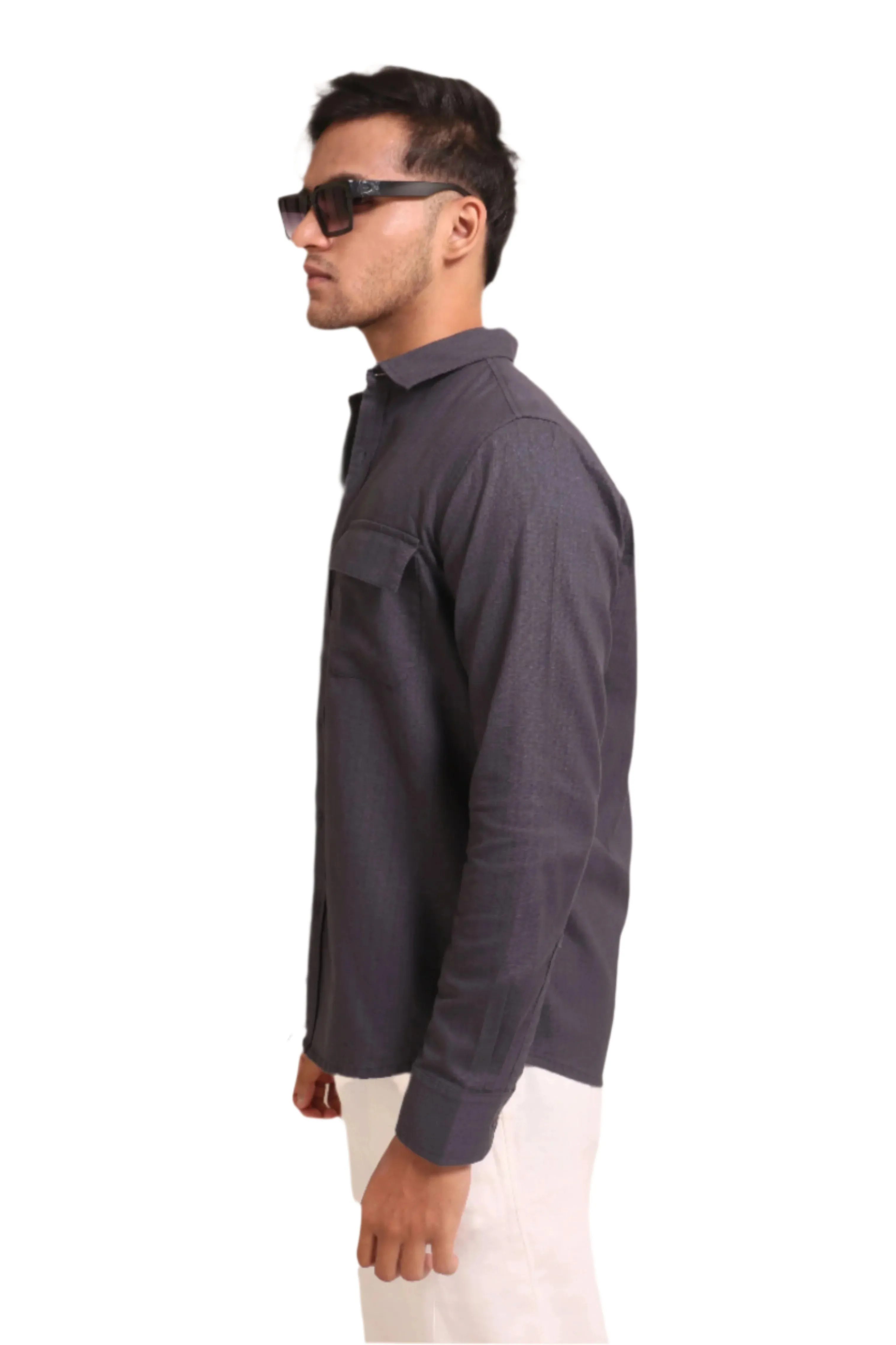 DARK GREY TEXTURED REGULAR FIT SHIRT/ OVERSHIRT