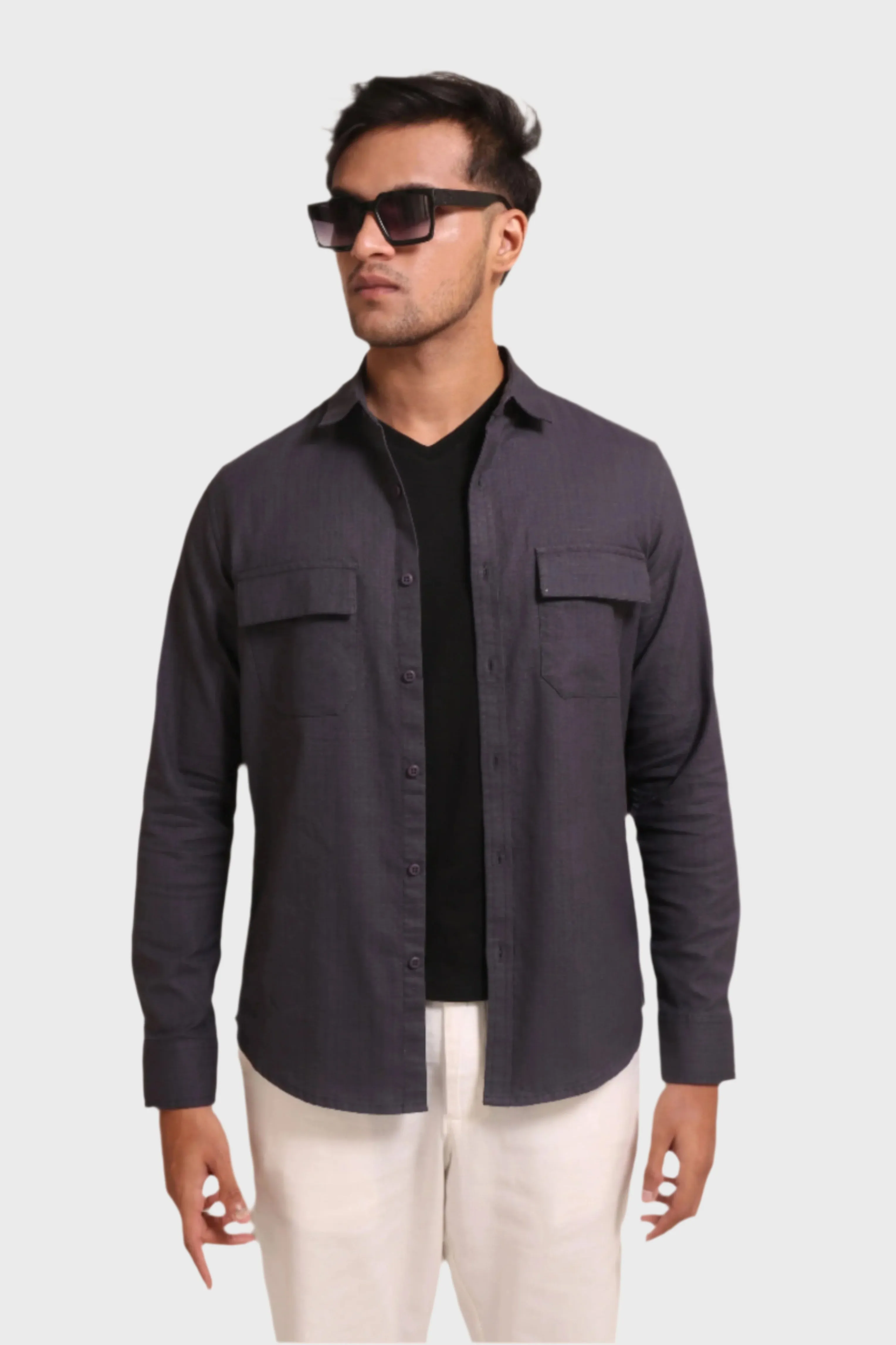 DARK GREY TEXTURED REGULAR FIT SHIRT/ OVERSHIRT