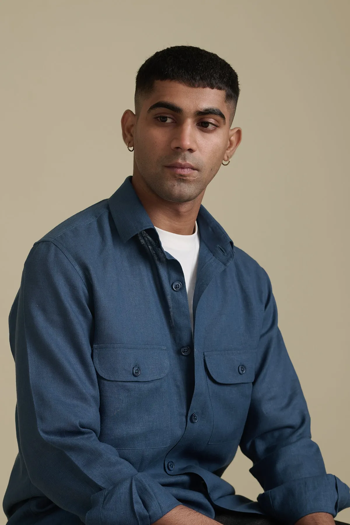Denim Blue Linen Overshirt