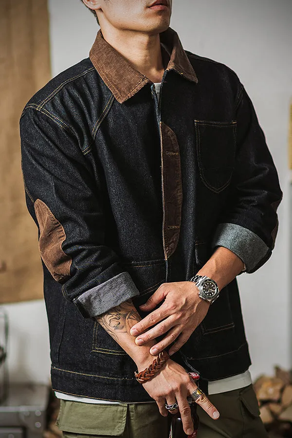 Denim workwear retro tough hunting jacket washed denim tough guy jacket
