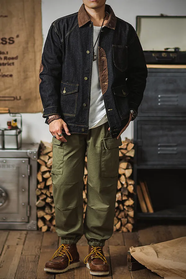 Denim workwear retro tough hunting jacket washed denim tough guy jacket