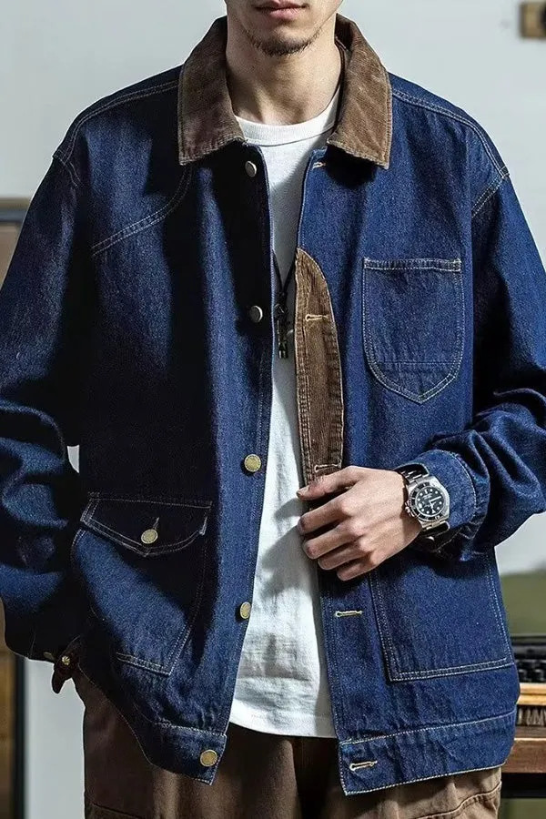 Denim workwear retro tough hunting jacket washed denim tough guy jacket