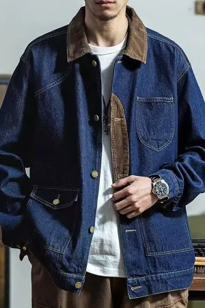 Denim workwear retro tough hunting jacket washed denim tough guy jacket