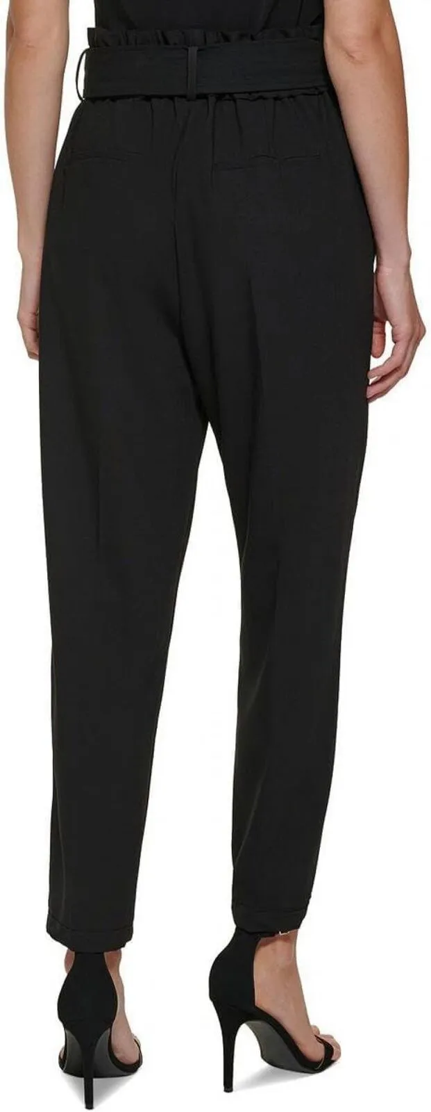 DKNY Womens Petites Belted High Rise Straight Leg Pants XI2P7692 Black 6P