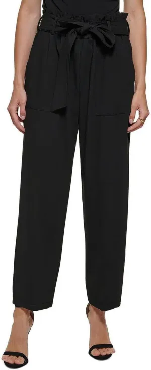 DKNY Womens Petites Belted High Rise Straight Leg Pants XI2P7692 Black 6P