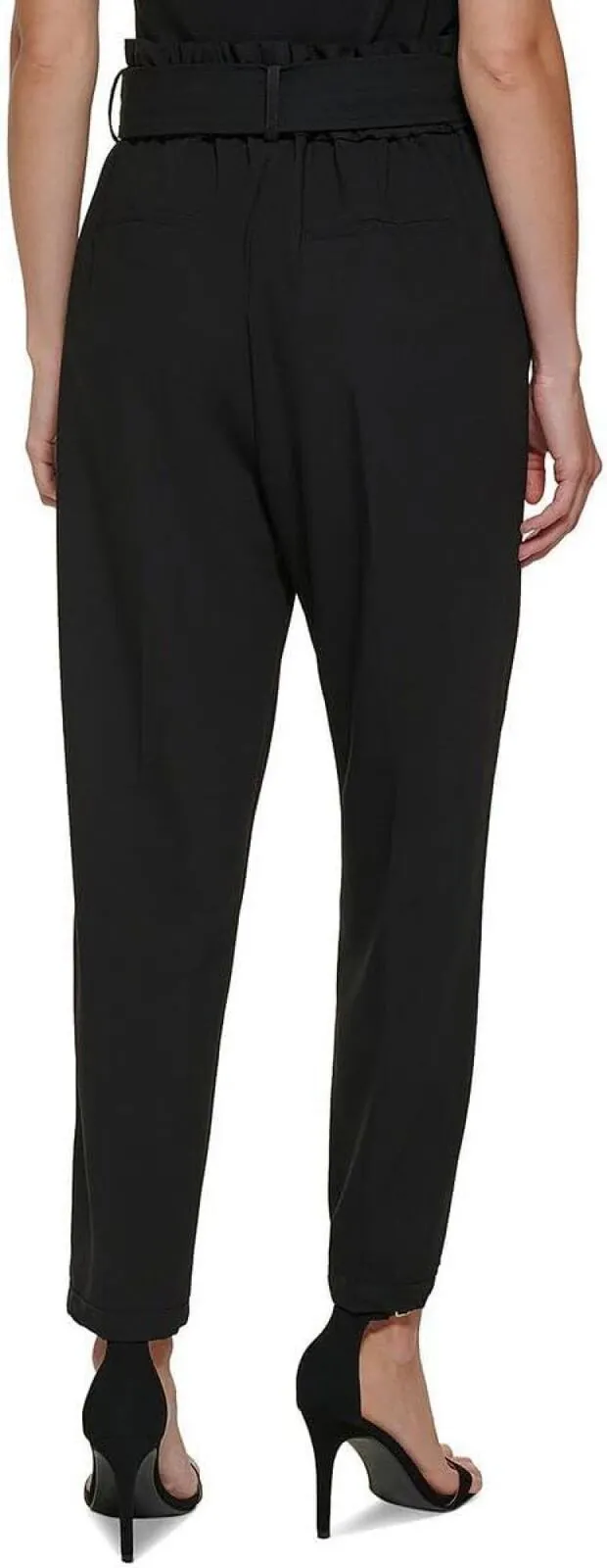 DKNY Womens Petites Belted High Rise Straight Leg Pants XI2P7692 Black 6P