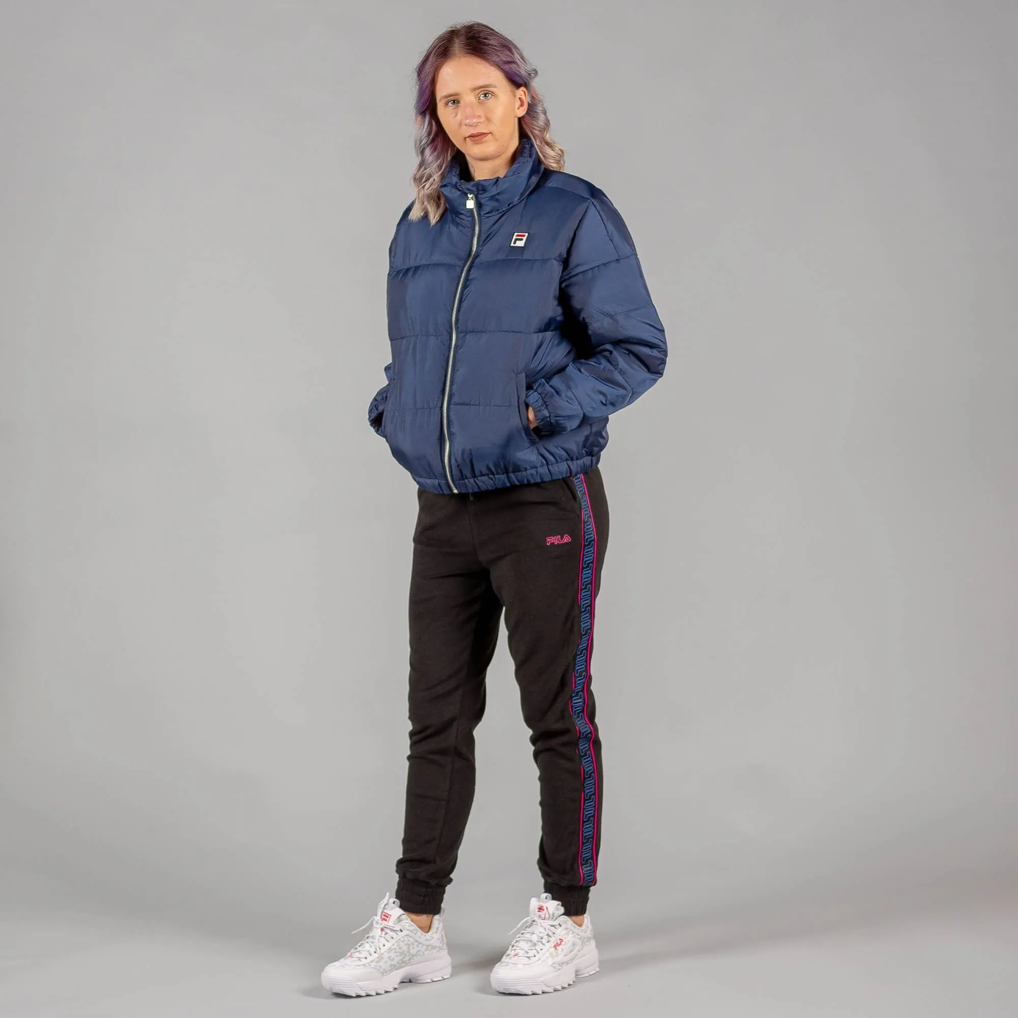 Dámska zimná bunda Fila CHAYLSE thin puff jacket black iris tmavomodrá
