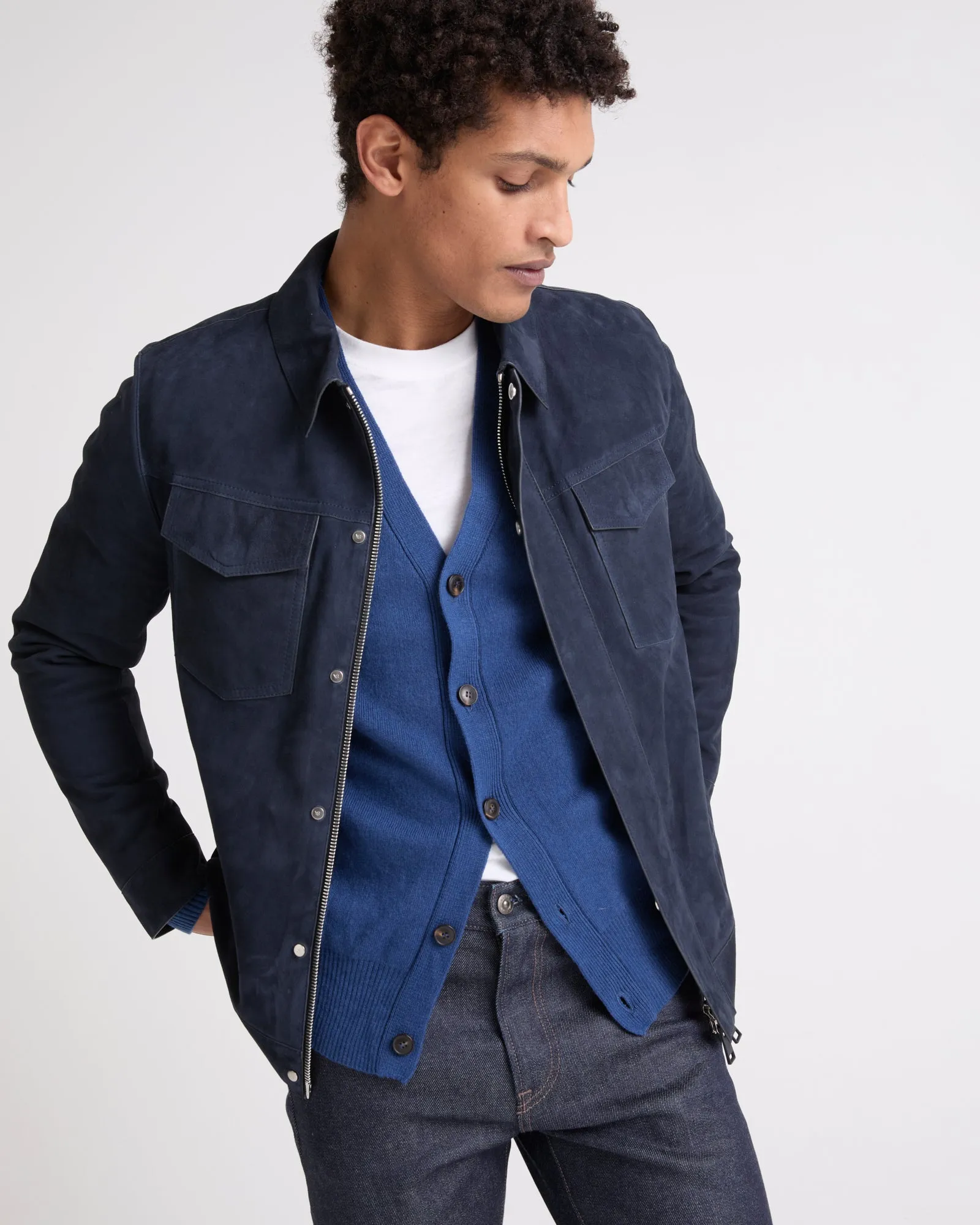 Double-sided velour leather jacket with nappa reverse