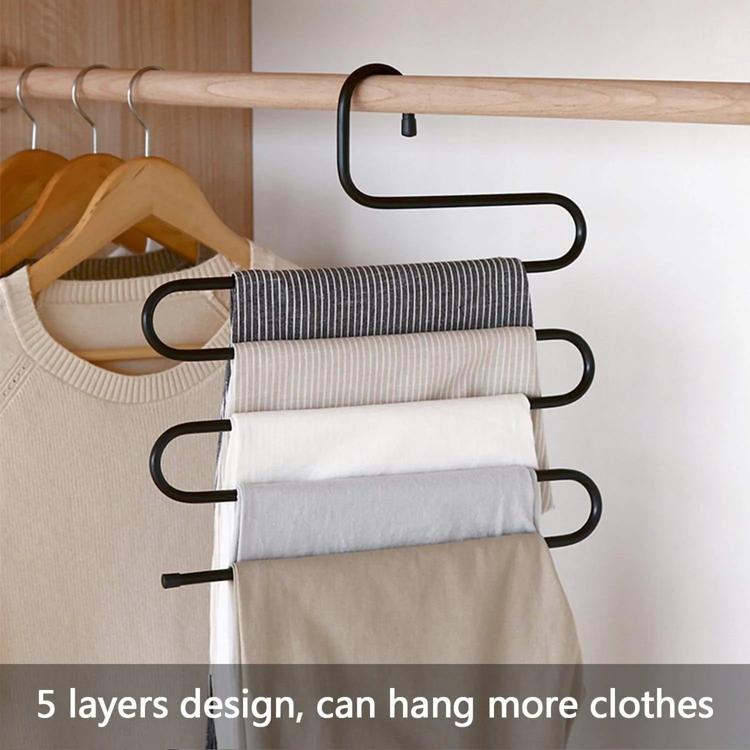 DS Pants Hanger Multi-layer S-style Jeans Trouser Hanger Closet Organize Storage Stainless Steel Rack Space Saver for Tie Scarf Shock Jeans Towel Clothes（4 Pack ）