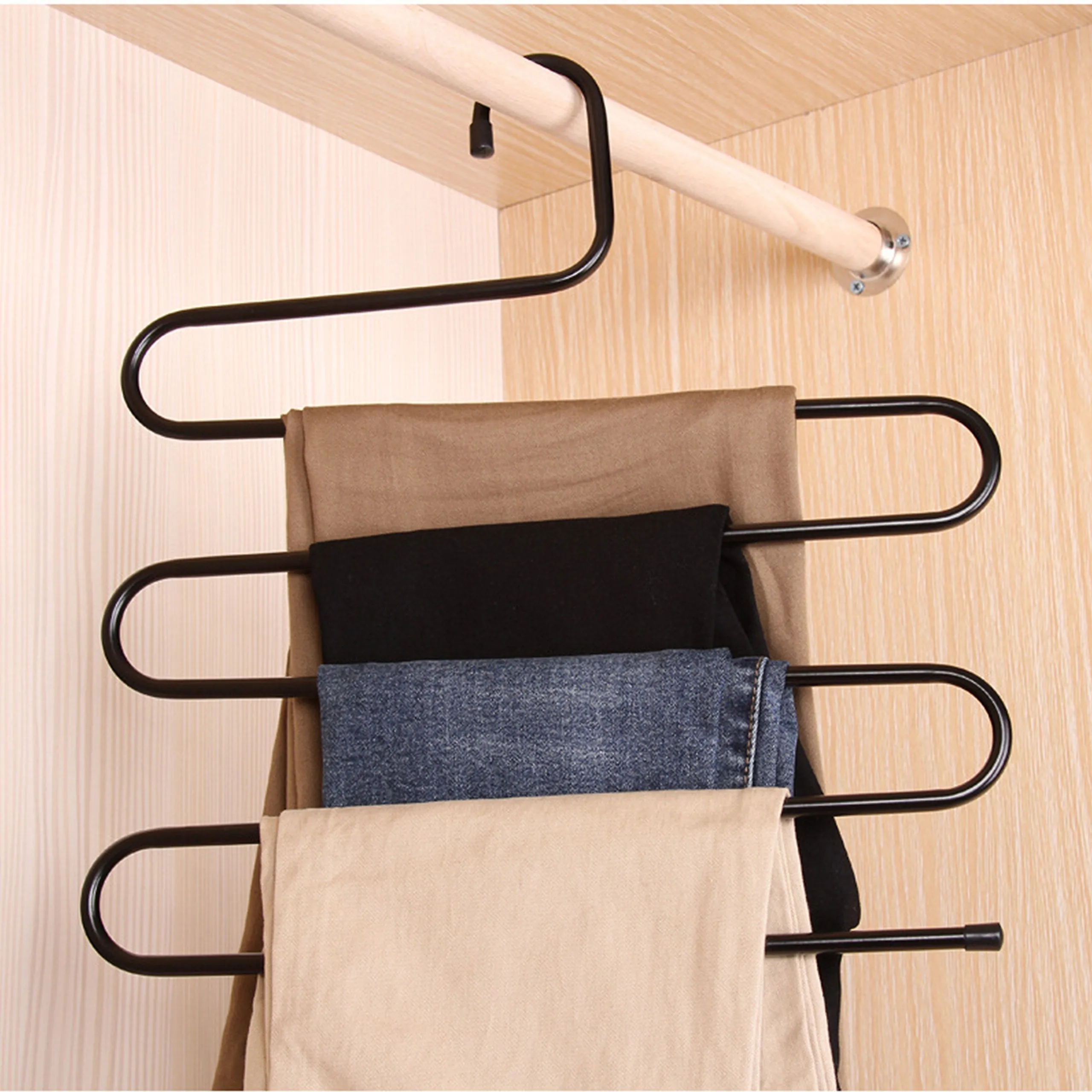DS Pants Hanger Multi-layer S-style Jeans Trouser Hanger Closet Organize Storage Stainless Steel Rack Space Saver for Tie Scarf Shock Jeans Towel Clothes（4 Pack ）