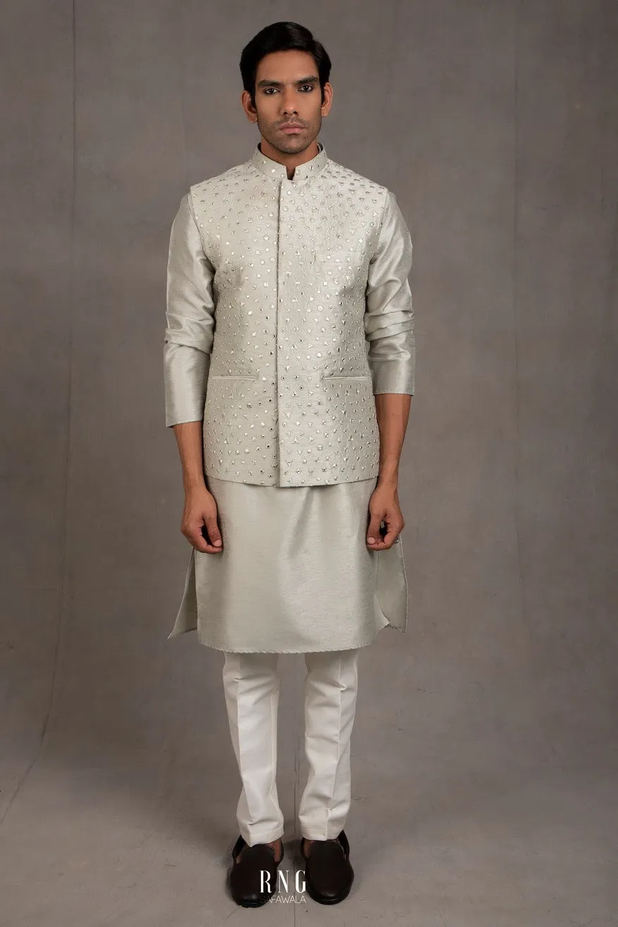 Duckegg Grey Embroidered Kurta-Jacket Set