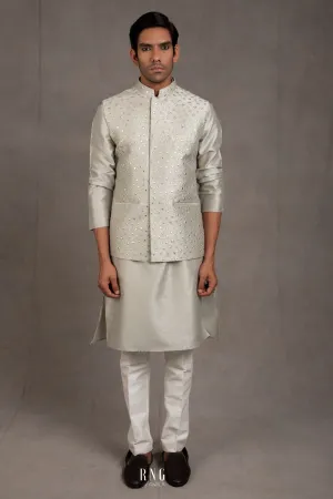 Duckegg Grey Embroidered Kurta-Jacket Set