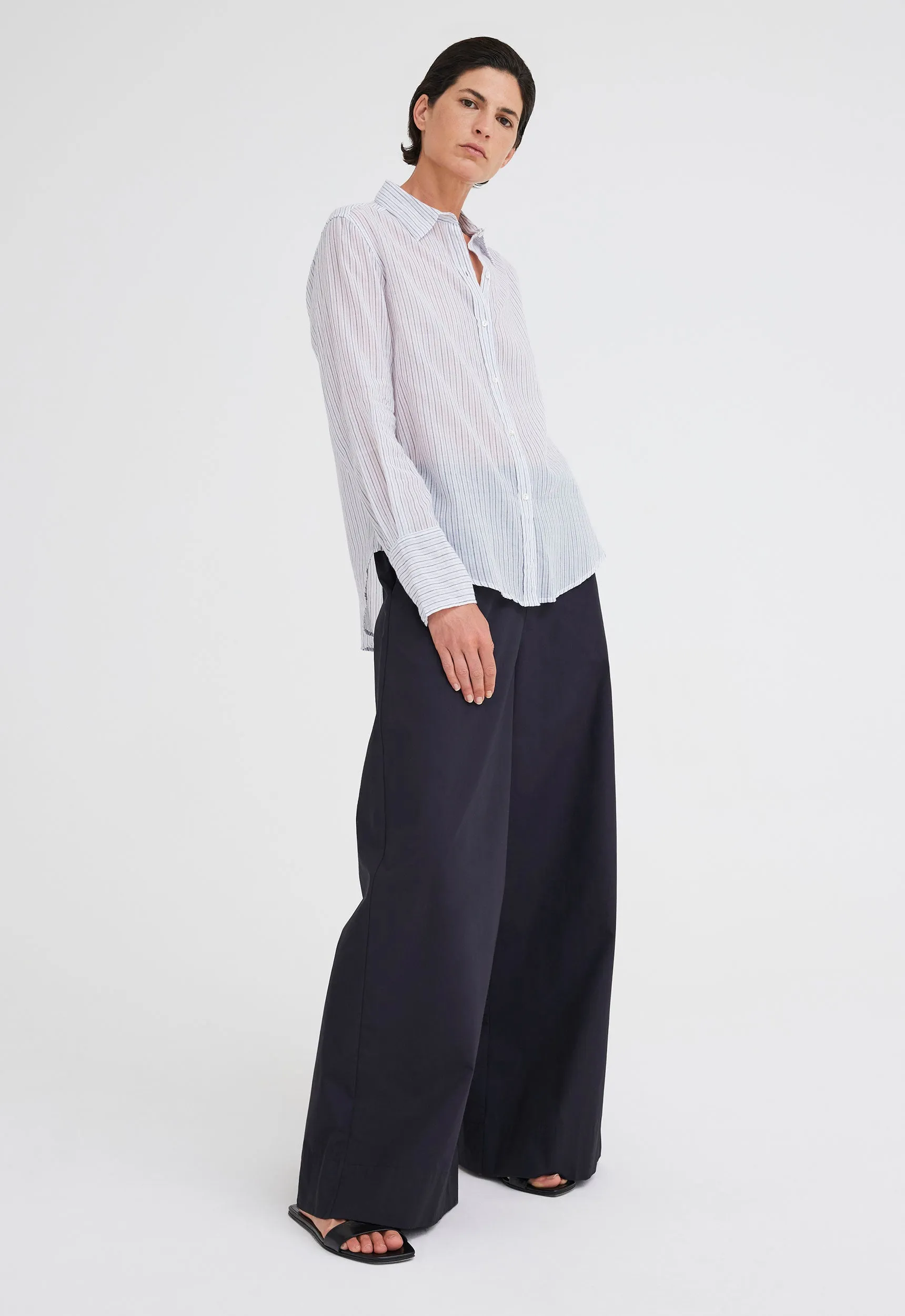 Dylan Cotton Shirt - Navy/Pale Blue Stripe