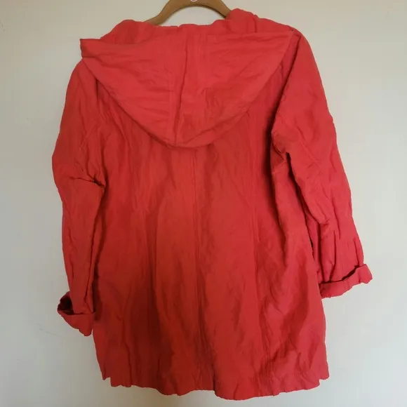 EILEEN FISHER Crumpled Light Weight Asymmetric Red Lory Moto with Hood