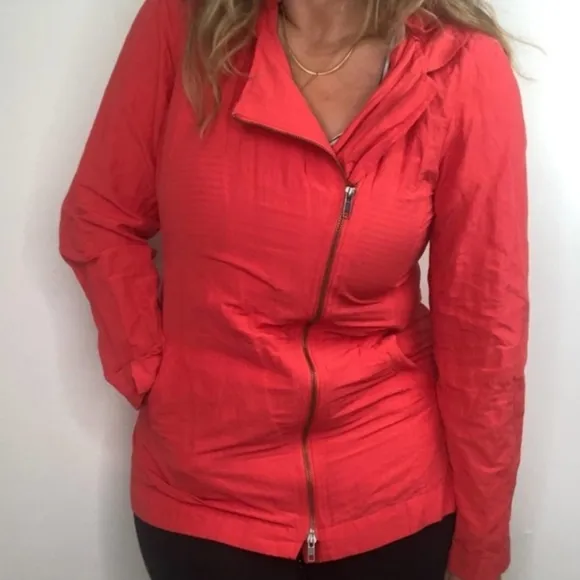 EILEEN FISHER Crumpled Light Weight Asymmetric Red Lory Moto with Hood