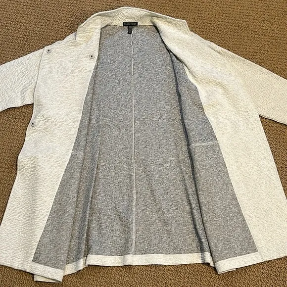 Eileen Fisher White Double-Knit Jacquard Kimono Jacket Stand Collar size Small