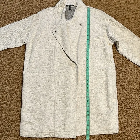 Eileen Fisher White Double-Knit Jacquard Kimono Jacket Stand Collar size Small