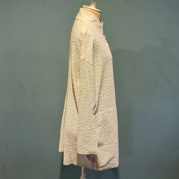 Eileen Fisher White Double-Knit Jacquard Kimono Jacket Stand Collar size Small