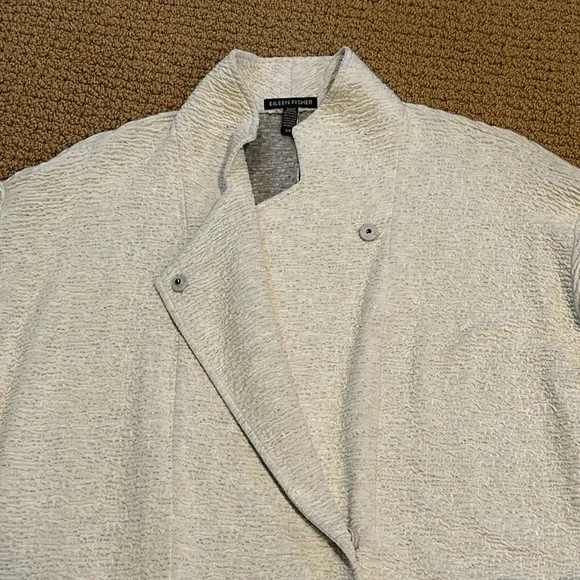 Eileen Fisher White Double-Knit Jacquard Kimono Jacket Stand Collar size Small