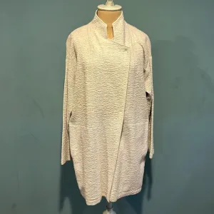 Eileen Fisher White Double-Knit Jacquard Kimono Jacket Stand Collar size Small