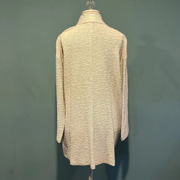 Eileen Fisher White Double-Knit Jacquard Kimono Jacket Stand Collar size Small