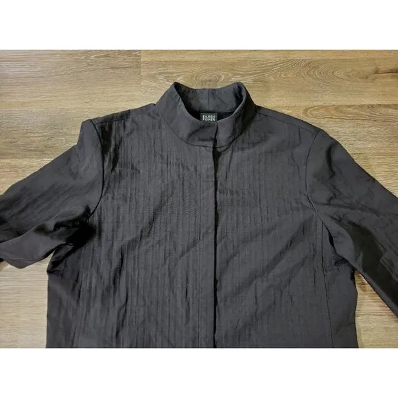 Eileen Fisher Women's LARGE Jacket Full Zip Up Mandarin Black Unlined USA Made