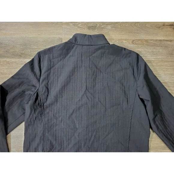 Eileen Fisher Women's LARGE Jacket Full Zip Up Mandarin Black Unlined USA Made