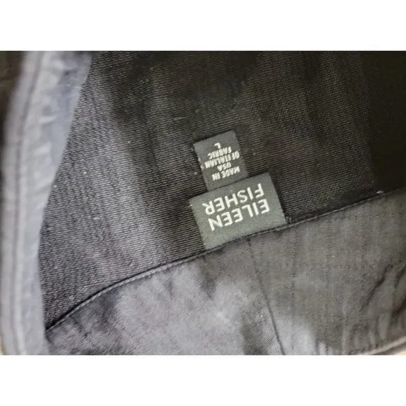 Eileen Fisher Women's LARGE Jacket Full Zip Up Mandarin Black Unlined USA Made