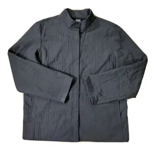 Eileen Fisher Women's LARGE Jacket Full Zip Up Mandarin Black Unlined USA Made
